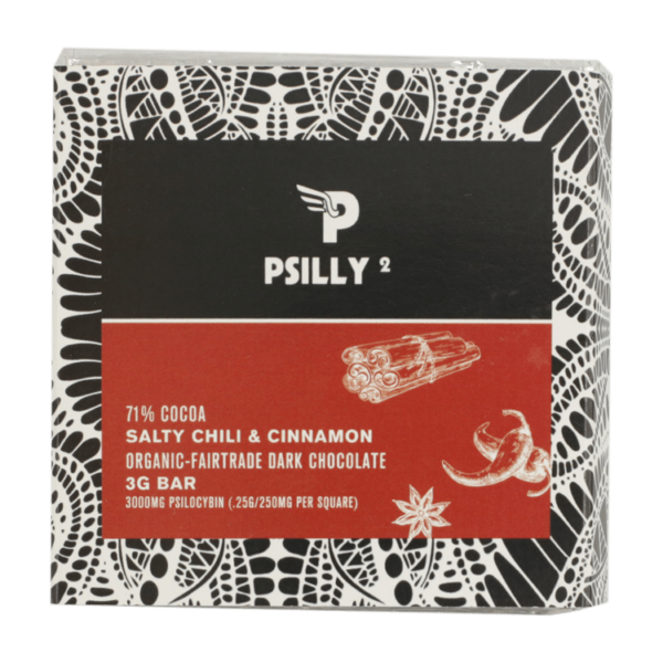 Psilly – Dark Chocolate Bar – Salty Chili & Cinnamon | BC Weed Edible Canada Psilly – Dark Chocolate Bar – Salty Chili & Cinnamon | BC Weed Edible Canada